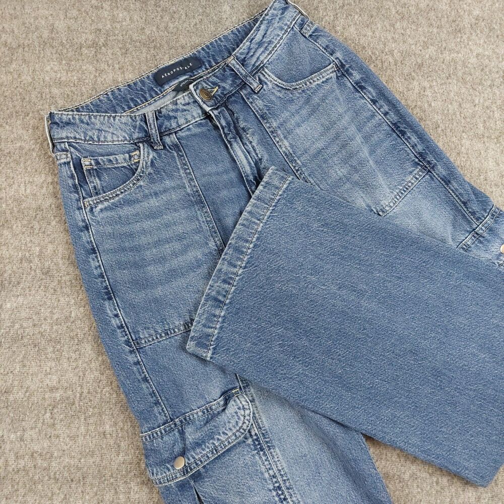 Aeropostale Utility Cargo Jeans Womens 6 (Fit 28x30.5) Baggy Wide Leg Skater